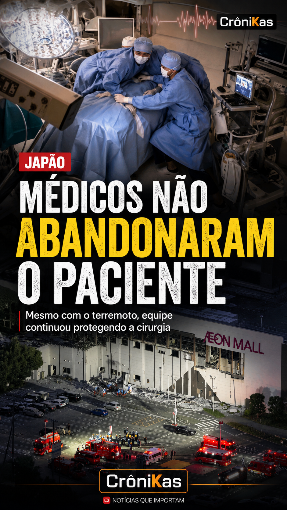 Médicos protegem paciente durante forte terremoto no Japão
