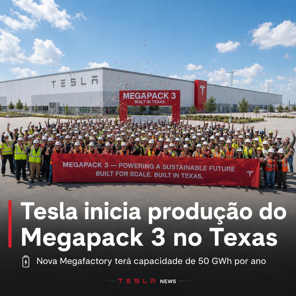 Tesla inaugura produção do Megapack 3 em megafábrica com capacidade de 50 GWh por ano